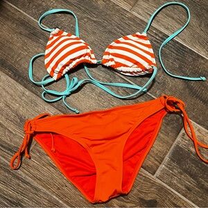 Orange and White Striped Bikini Set